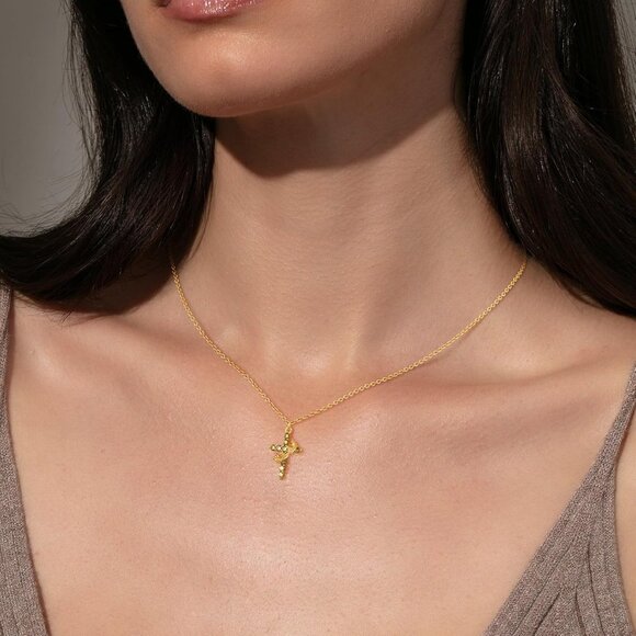 Perfect Gifts Women's Crown M08 Peridot Cross Necklace Gold Plated Faith Jewelry - Picture 3 of 8